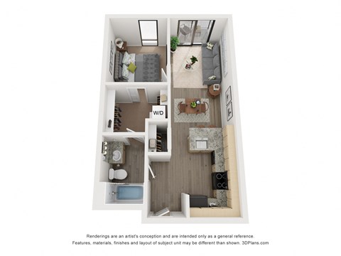 Floor plan for 1 bed, 1 bath, 506 sqft